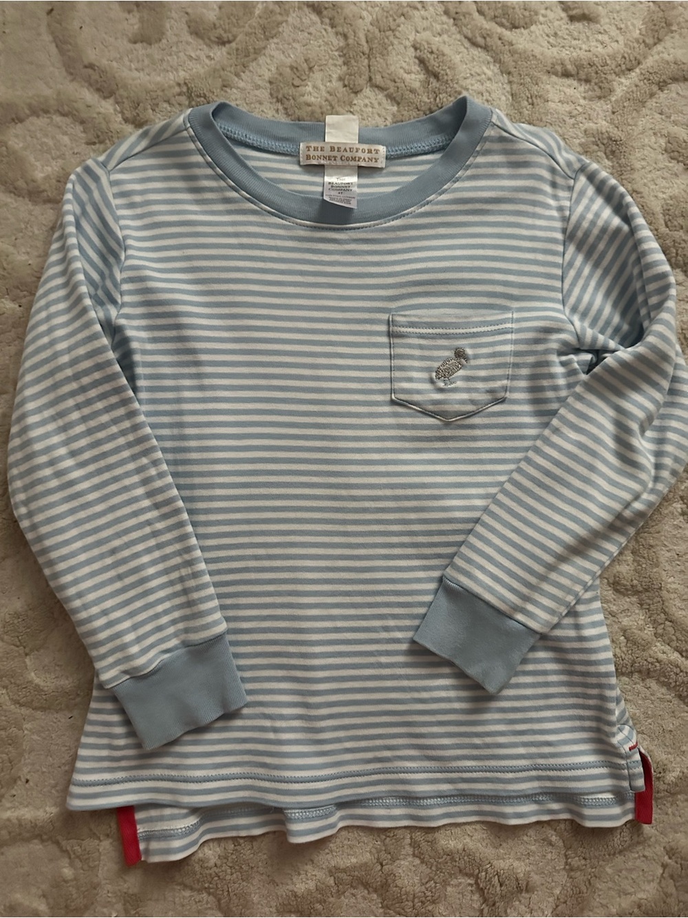 The Beaufort Bonnet Company Light Blue and White Striped Long-Sleeve Pocket Tee
